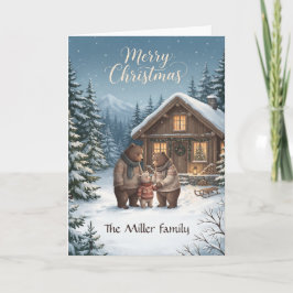 ノルディッククリスマスのあったかいクマの家族のカスタムデザイン カード