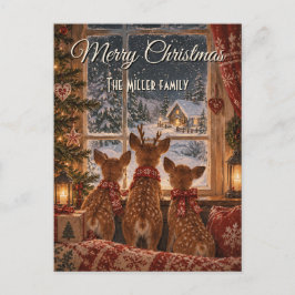 ノルディッククリスマスのあったかトナカイ窓カスタムデザイン シーズンポストカード