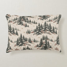 ノルディッククリスマスの雪景色の森と赤いログキャビンのパターン
