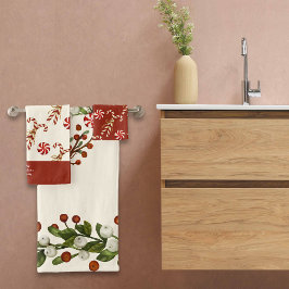 ノルディッククリスマスキャンディーケーンリース名前をカスタムする バスタオルセット