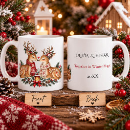 ノルディッククリスマストナカイカップル冬のロマンス コーヒーマグカップ
