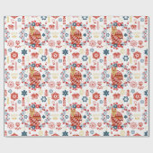 ノルディックスカンジフォークアートウッドランドレッドキツネ花 ラッピングペーパー (フラット)