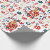 ノルディックスカンジフォークアートウッドランドレッドキツネ花 ラッピングペーパー (角)