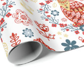 ノルディックスカンジフォークアートウッドランドレッドキツネ花 ラッピングペーパー (ロールコーナー)