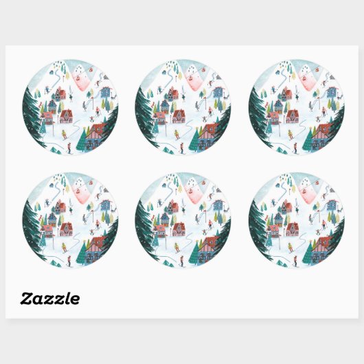 ノルディックスキーロッジスケートで滑るクリスマス ラウンドシール (シート)