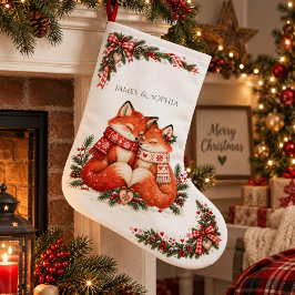 ノルディックスタイルのクリスマスの狐のカップル ラージクリスマスストッキング