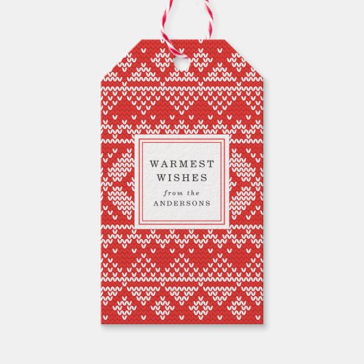 ノルディックセーターパター赤と白ンホリデイ ギフトタグ (正面)