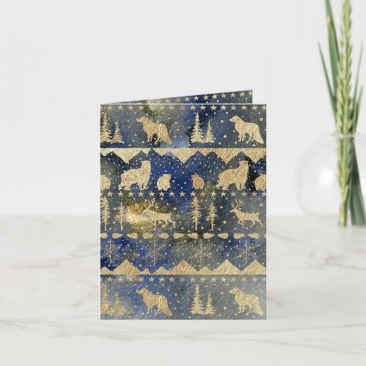ノルディックセーター金ゴールド冬動物夕べダスク シーズンカード (正面)