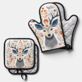 ノルディックディアーフォークアート 鍋つかみ&鍋敷きセット (正面/裏面)
