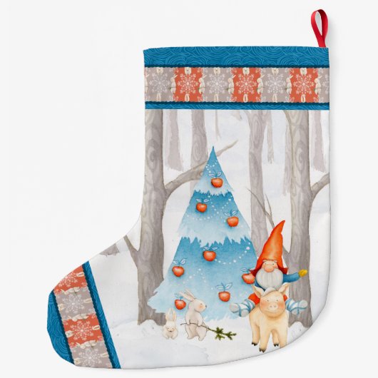 ノルディックトメット格言と森の豚 ラージクリスマスストッキング (裏面)