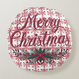 ノルディックノエル刺繍 | 雪赤と白片 ラウンドクッション