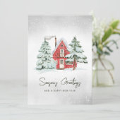 ノルディックパインフォレストの水彩画 赤い納屋 クリスマス (スタンド正面)