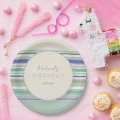 ノルディックパステルストライプ誕生日 ペーパープレート (パーティー)