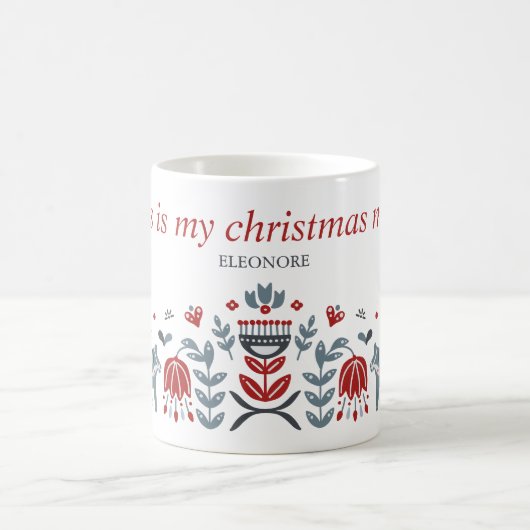 ノルディックフォークアートダラホースクリスマスホリデーズ コーヒーマグカップ (中央)