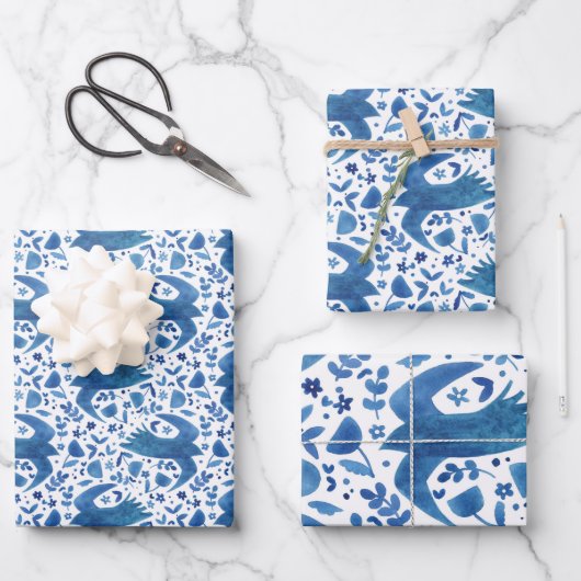 ノルディックフォークアートバード ラッピングペーパーシート (正面)