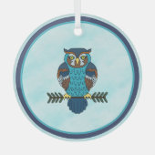 ノルディックフォークアートフクロウ ガラスオーナメント (正面)