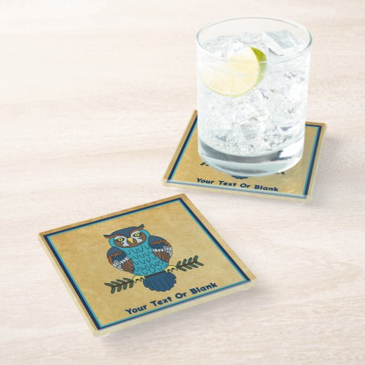 ノルディックフォークアートフクロウ ガラスコースター (アングル)