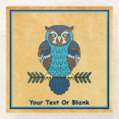 ノルディックフォークアートフクロウ ガラスコースター (正面)