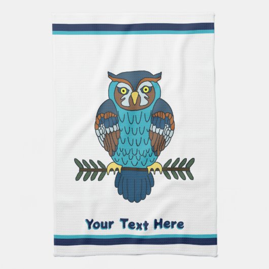 ノルディックフォークアートフクロウ キッチンタオル (縦)