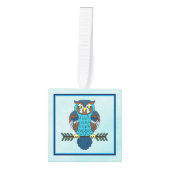 ノルディックフォークアートフクロウ キューブオーナメント (正面)