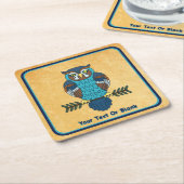 ノルディックフォークアートフクロウ スクエアペーパーコースター (アングル)