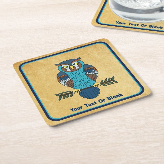 ノルディックフォークアートフクロウ スクエアペーパーコースター (アングル)