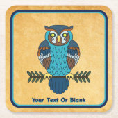 ノルディックフォークアートフクロウ スクエアペーパーコースター (正面)