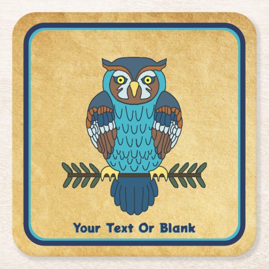ノルディックフォークアートフクロウ スクエアペーパーコースター (正面)