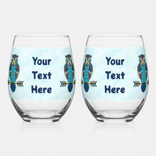 ノルディックフォークアートフクロウ ステムなしワイングラス (裏面)