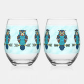 ノルディックフォークアートフクロウ ステムなしワイングラス (正面)