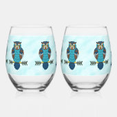 ノルディックフォークアートフクロウ ステムなしワイングラス (左)