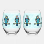 ノルディックフォークアートフクロウ ステムなしワイングラス (右)