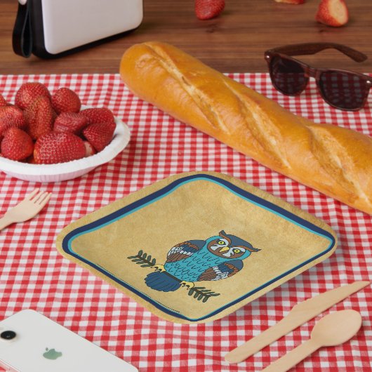 ノルディックフォークアートフクロウ ペーパープレート (ピクニック)