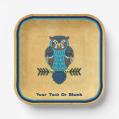 ノルディックフォークアートフクロウ ペーパープレート (正面)