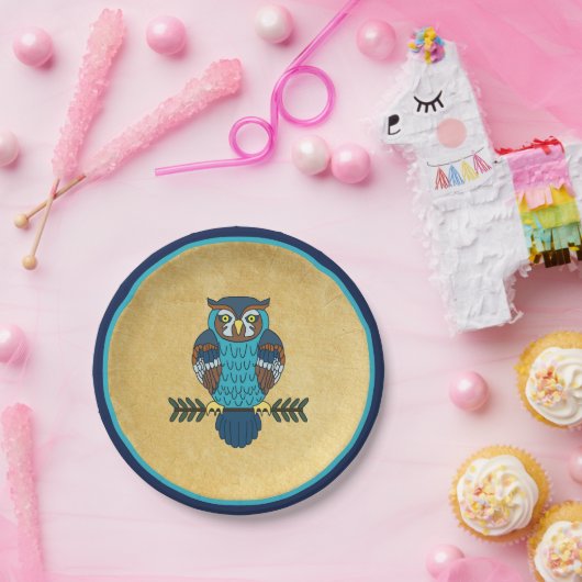 ノルディックフォークアートフクロウ ペーパープレート (パーティー)