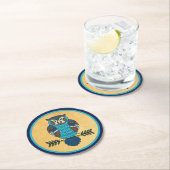 ノルディックフォークアートフクロウ ラウンドペーパーコースター (インサイチュ)