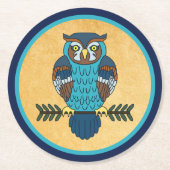 ノルディックフォークアートフクロウ ラウンドペーパーコースター (正面)