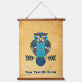 ノルディックフォークアートフクロウ 吊り下げ型タペストリー (正面)