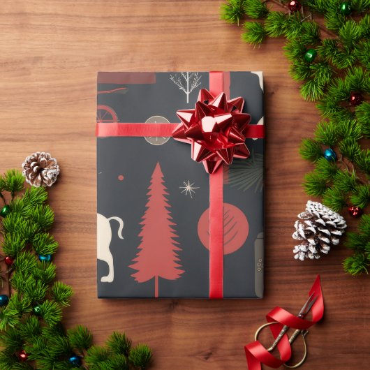 ノルディックフォークアートレッドトインデナー ラッピングペーパー (クリスマスギフト)