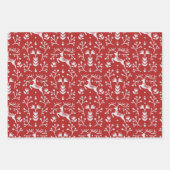 ノルディックフォークアートレッドトナカイ〔雄ジカの〕枝角とブランチ ラッピングペーパーシート (正面)