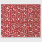 ノルディックフォークアートレッドトナカイ〔雄ジカの〕枝角とブランチ ラッピングペーパー (フラット)
