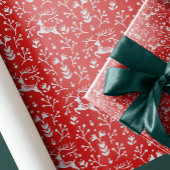 ノルディックフォークアートレッドトナカイ〔雄ジカの〕枝角とブランチ ラッピングペーパー