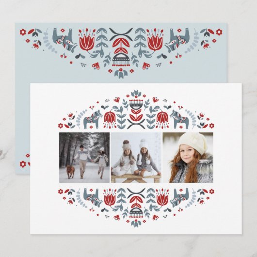 ノルディックフォークアート |クリスマスの数々の写真 シーズンカード (正面/裏面)