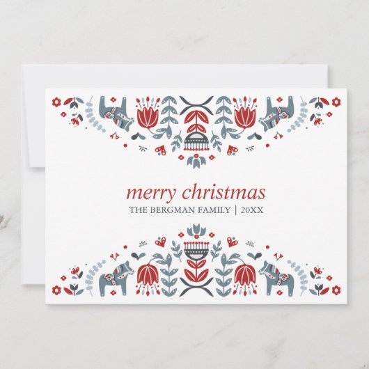 ノルディックフォークアート |ダラホースのクリスマスホリデー シーズンカード (正面)