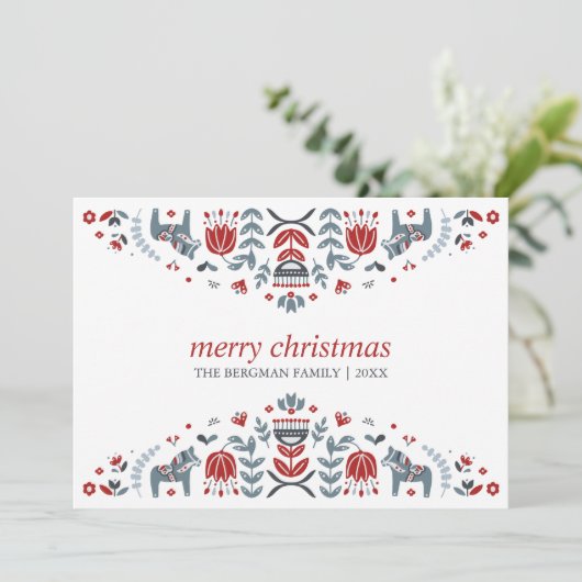ノルディックフォークアート |ダラホースのクリスマスホリデー シーズンカード (スタンド正面)