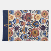 ノルディックフラワーフォークアートパターンモノグラム キッチンタオル (横)