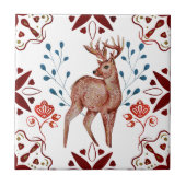 ノルディックブラウンディアウォーターカラーフォークアート タイル (正面)