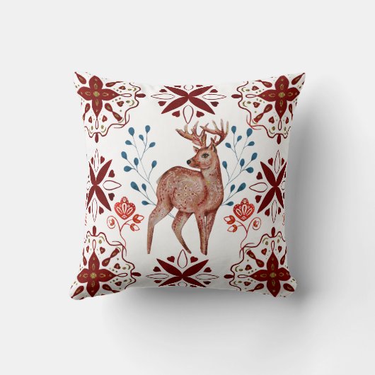 ノルディックブラウンディアーフォークアートウォーターカラー クッション (裏面)