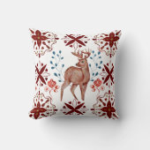 ノルディックブラウンディアーフォークアートウォーターカラー クッション (正面)