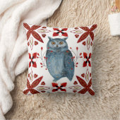 ノルディックブルーフクロウ水彩フォークアート クッション (ブランケット)